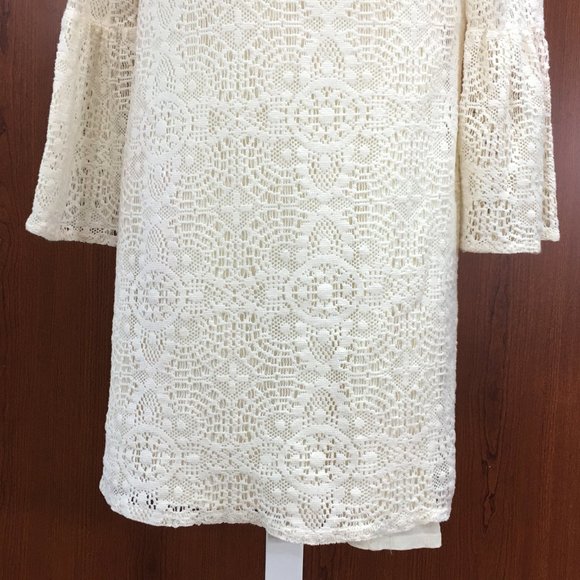 American Eagle Outfitters S Boho Dress Bell Sleeve Romantic Crochet Lace Creme - Picture 6 of 10